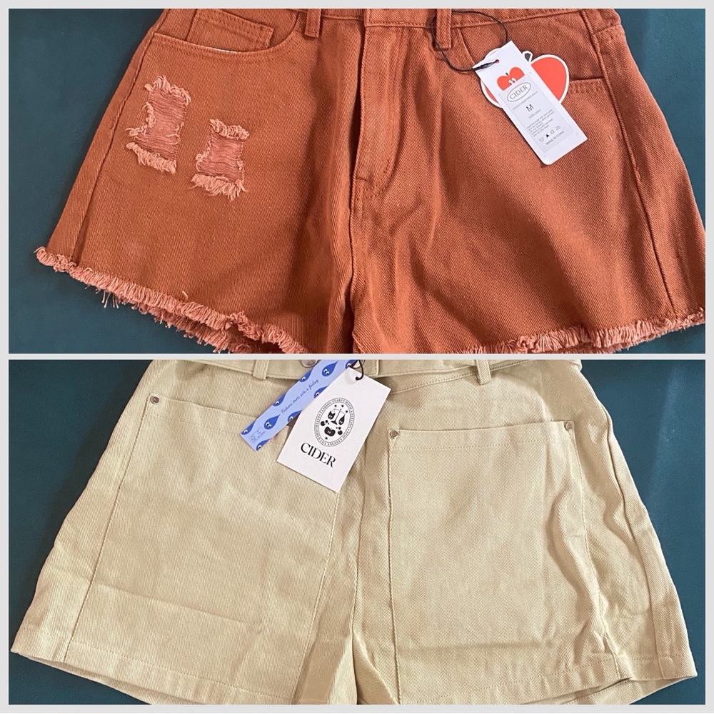 Cider Lot of 2 NWT Rust and Tan Jean Shorts Casual Comfort M
